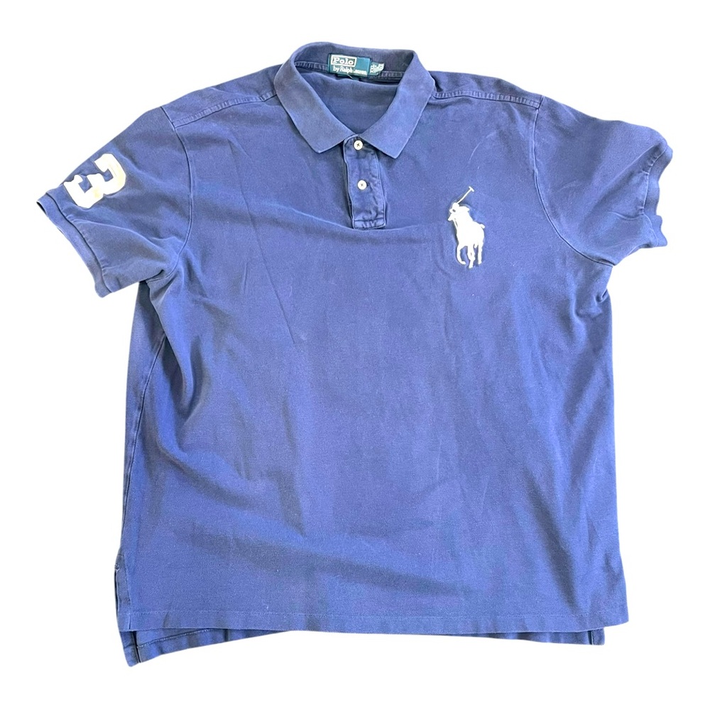 Polo By Ralph Lauren Big Embroidered White Pony Logo Navy Blue Shirt Mens XXL